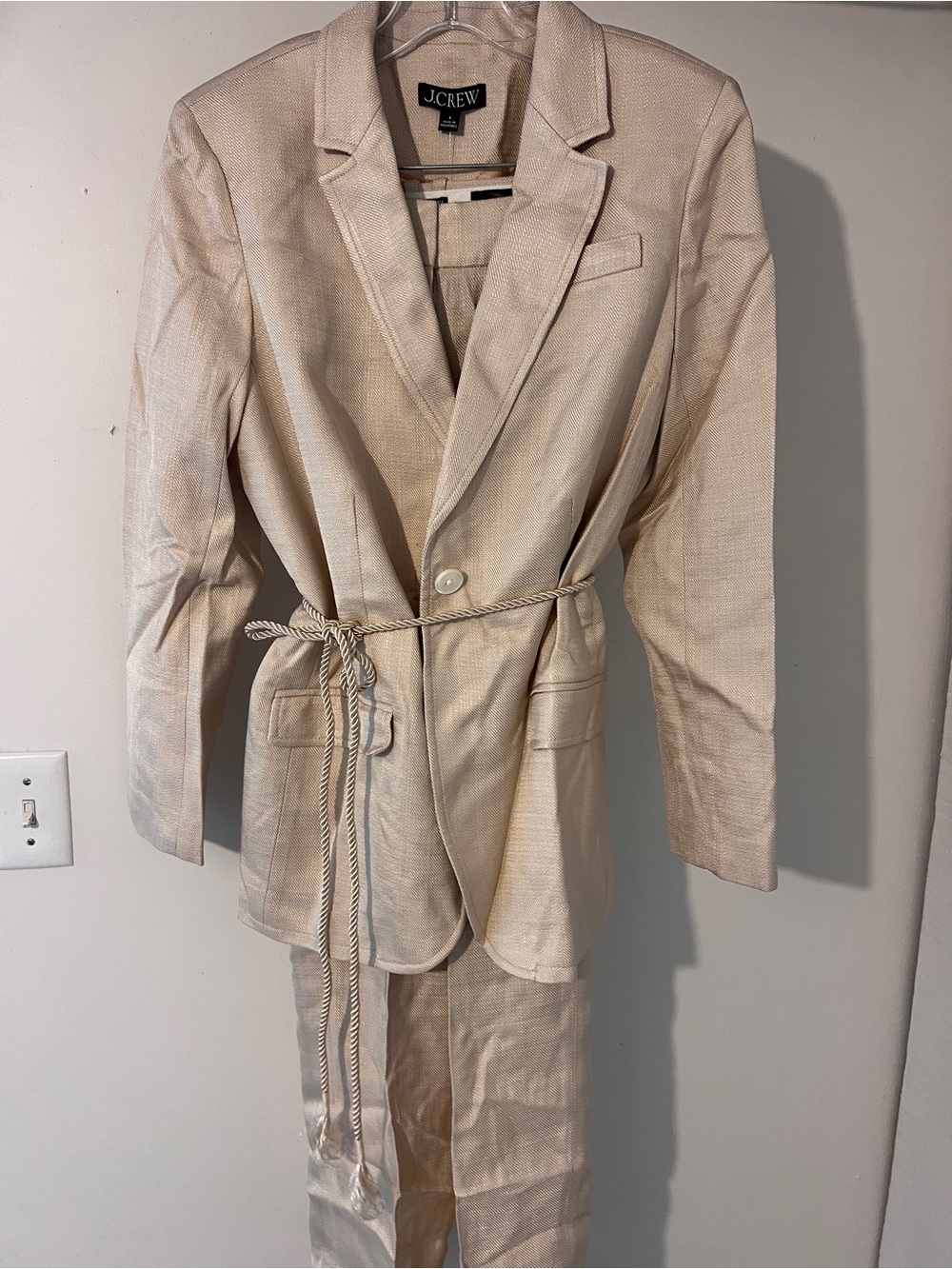 J. Crew Light Cream Textured Blazer with Rope Tie